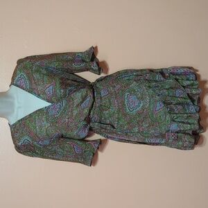 Karma Highway Wrap Mini Dress Ruffle Details One Size Paisely Green Print OS